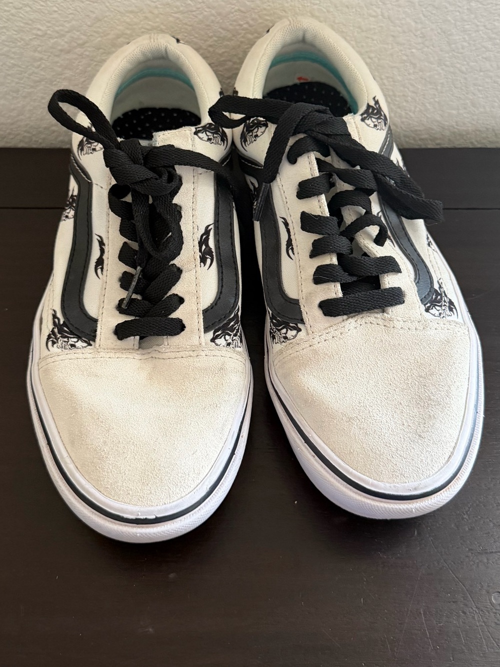 Vans Sixty Sixers ComfyCush Old School Black and White Skull Graphic Sneakers